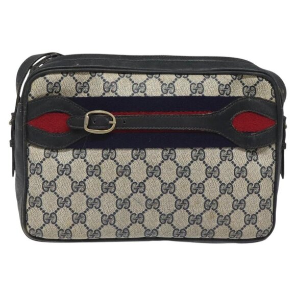 GUCCI GG Supreme Sherry Line Shoulder Bag PVC Navy Red - Picture 2 of 16